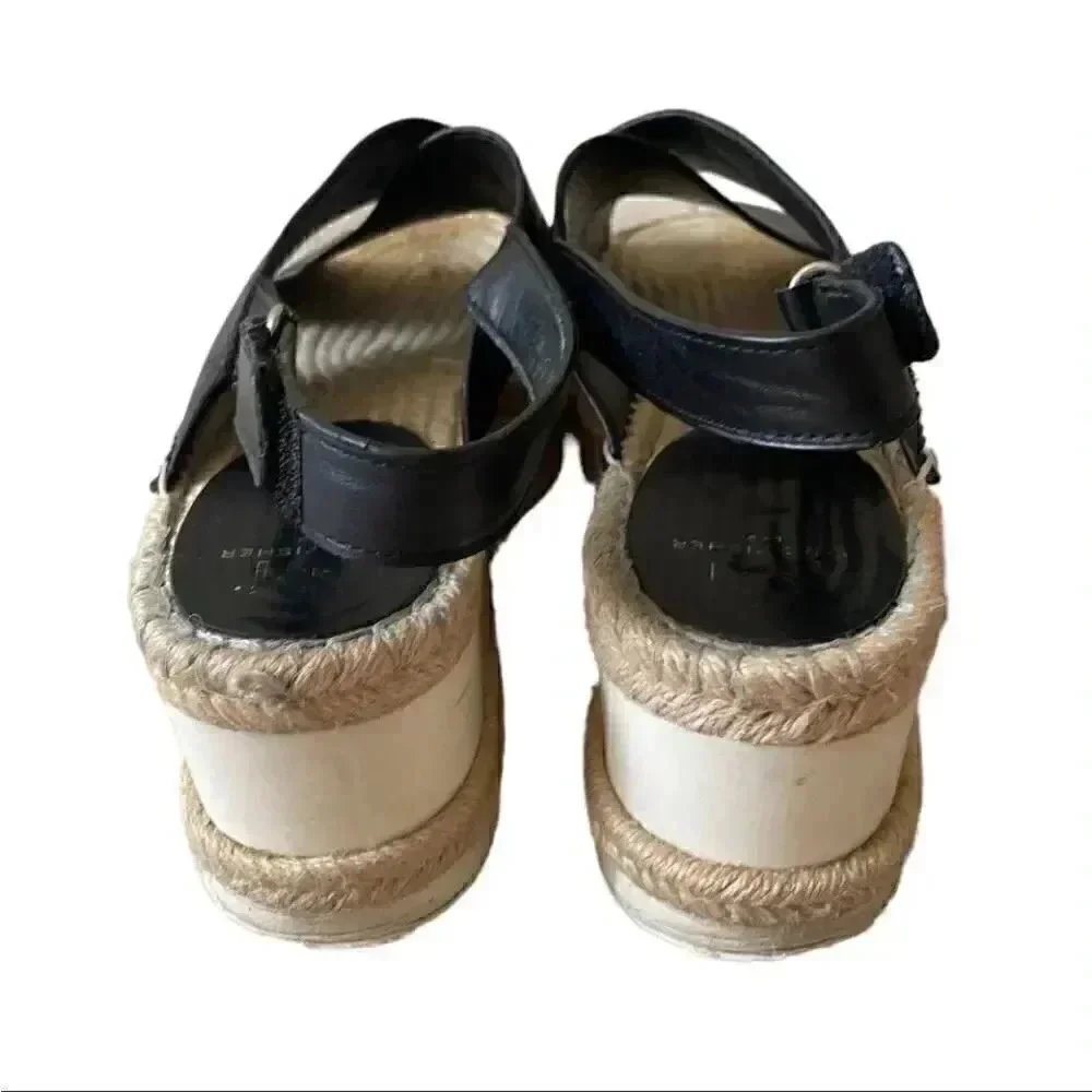 Marc Fisher Gandy Black Platform Wedge Espadrille Leather Sandals SZ 9M